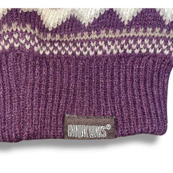 Muk Luks Womens Beanie Knit Hat Skull Reversible Ski Snowboard Snowflake Purple - Picture 5 of 12